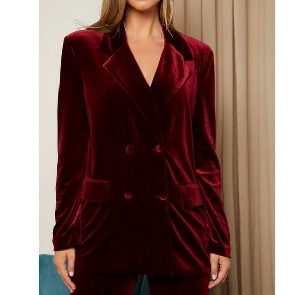 . Jackets & Blazers - double button closure  Velvet Blazer Burgundy
